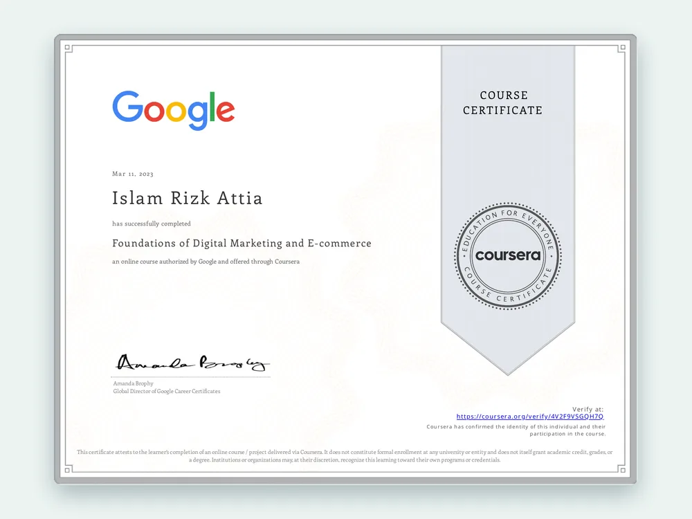 Foundations of Digital Marketing and E-commerce — Google · Coursera